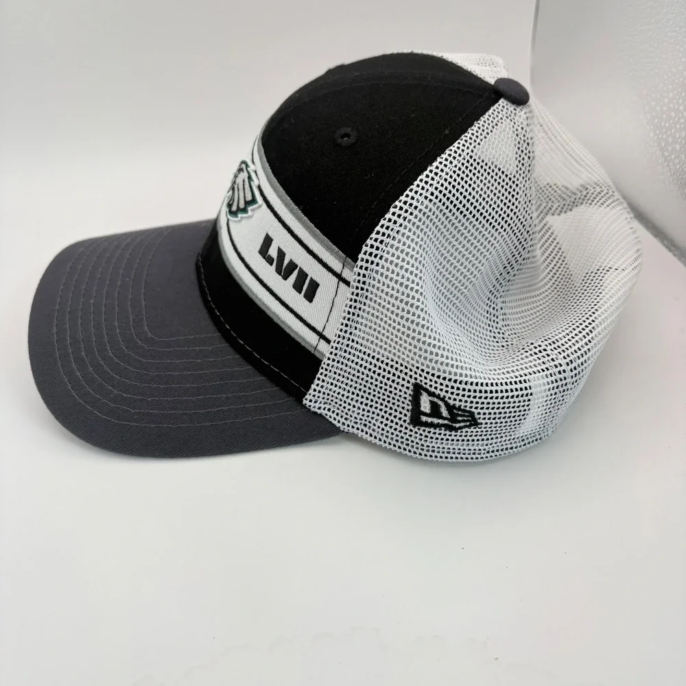 Philadelphia Eagles New Era 9FORTY Super Bowl LVII Snap Back Hat Black White - Picture 4 of 7